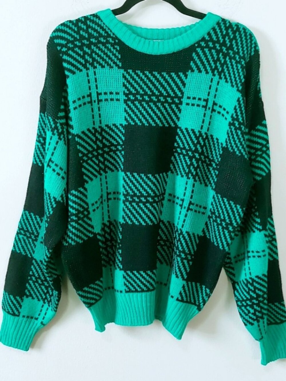 Vintage Men Preppy Plaid Sweater Medium 80s Heritage Edgy Dad Coastal Pullover